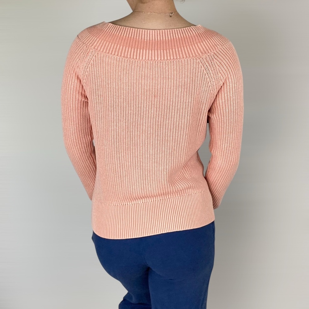 RAG & BONE Dawn Off The Shoulder Knit Sweater Ribbed Trim Pullover Pink - Picture 2 of 5